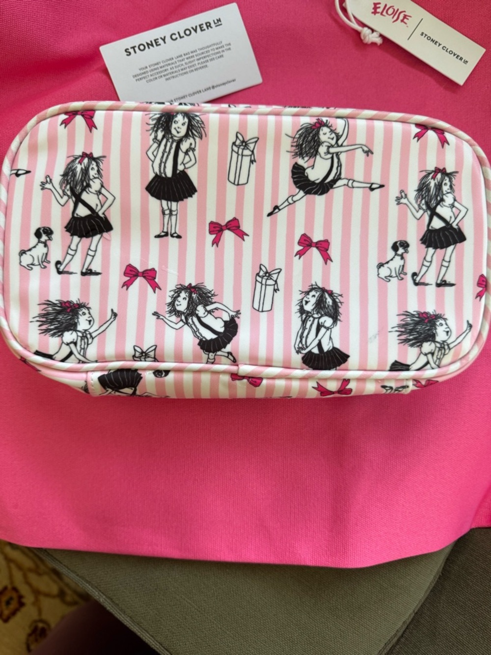Stoney Clover Lane Pink & White Striped Eloise Cosmetic Pouch - Picture 3 of 12